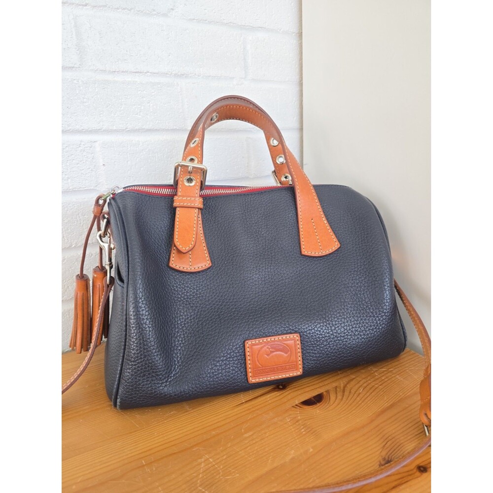 Dooney & Bourke Pebble Grain Kendra Satchel Navy Blue Brown Leather Shoulder Bag